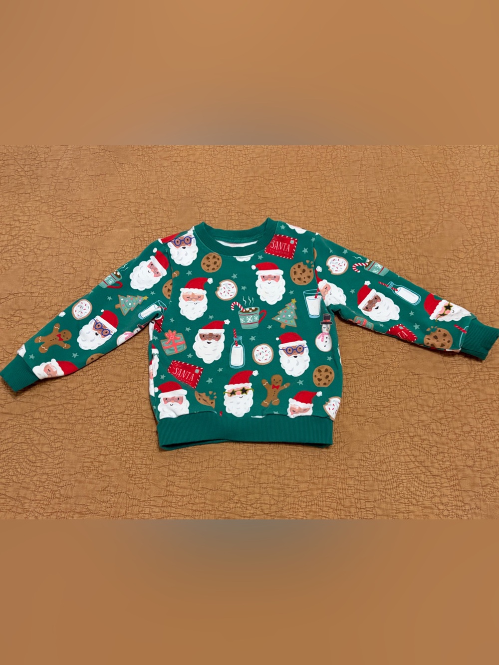 Little Sleepies Green Santa Print Holiday Sweatshirt